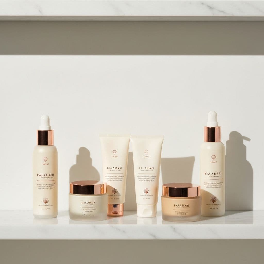 Kalahari skincare producten op een luxe plank